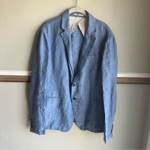 Armani Collezioni Blazer Blue Chambray 100% Linen Sport Coat Jacket